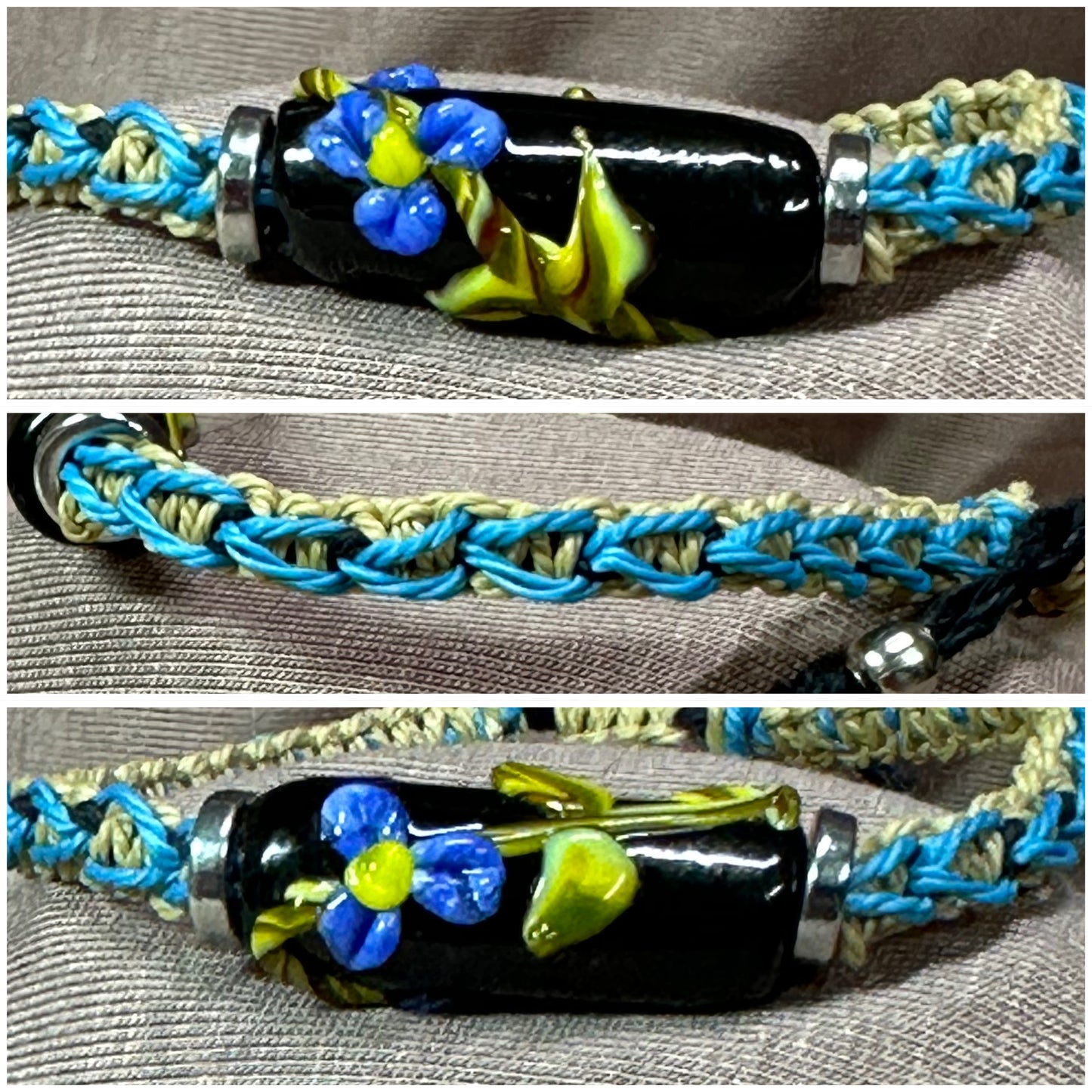 Blue flowers with a light brown & blue cord - Dr. Jen Jitsu