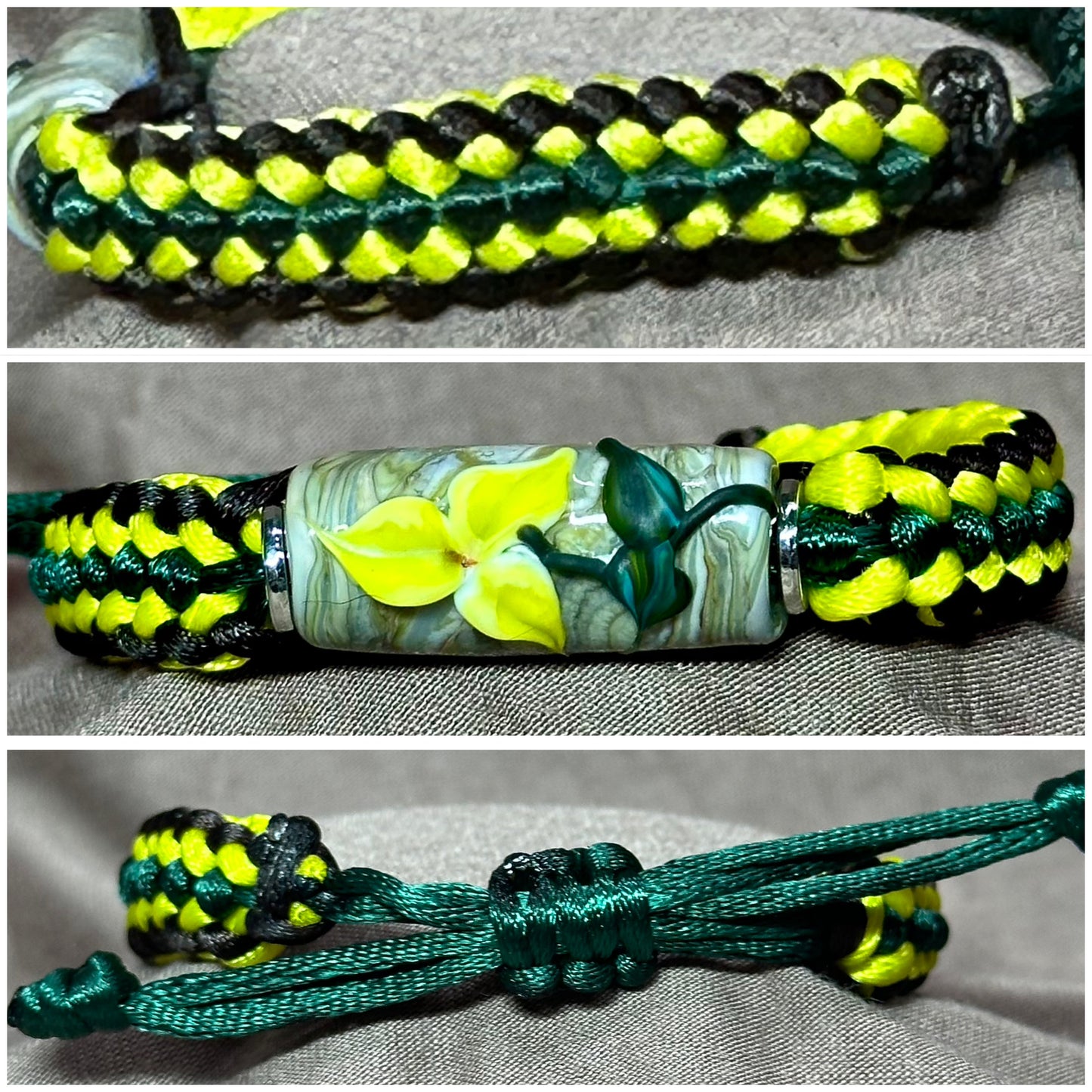 Sunshine yellow flower on green, yellow & brown cord - Dr. Jen Jitsu