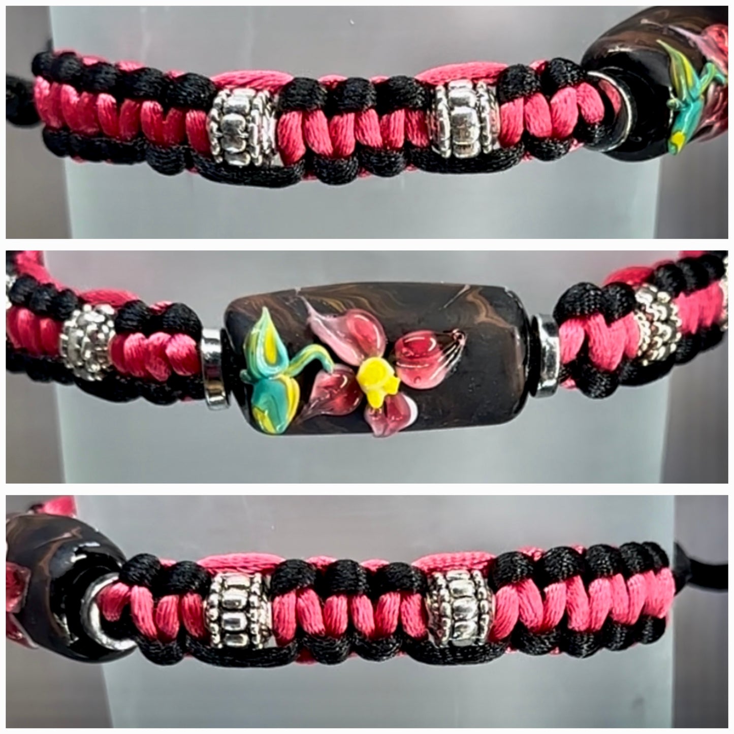 Pink flower with silver charms - Dr. Jen Jitsu