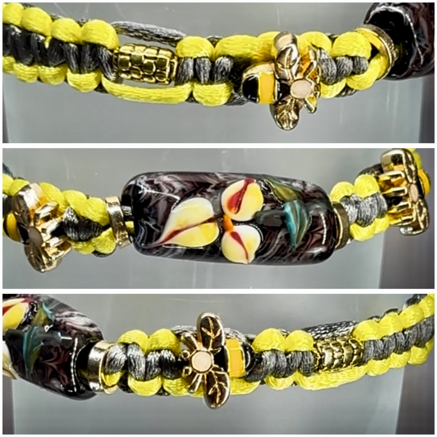 Yellow & red flower with gold bumblebees - Dr. Jen Jitsu