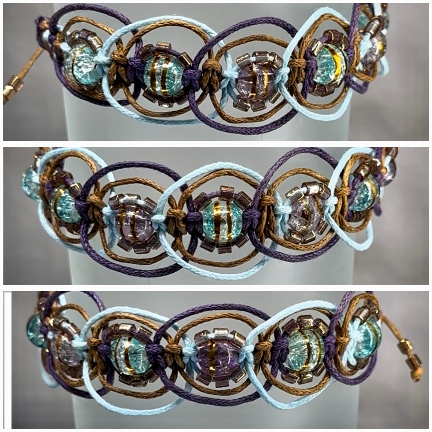 Woven bracelet featuring translucent teal and purple beads - Dr. Jen Jitsu