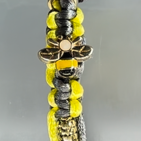 Yellow & red flower with gold bumblebees - Dr. Jen Jitsu