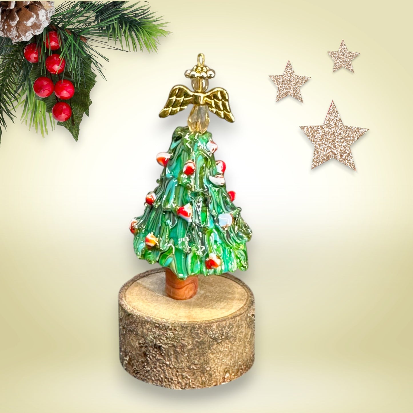Miniature Christmas Tree with a Golden Angel 1 - Dr. Jen Jitsu