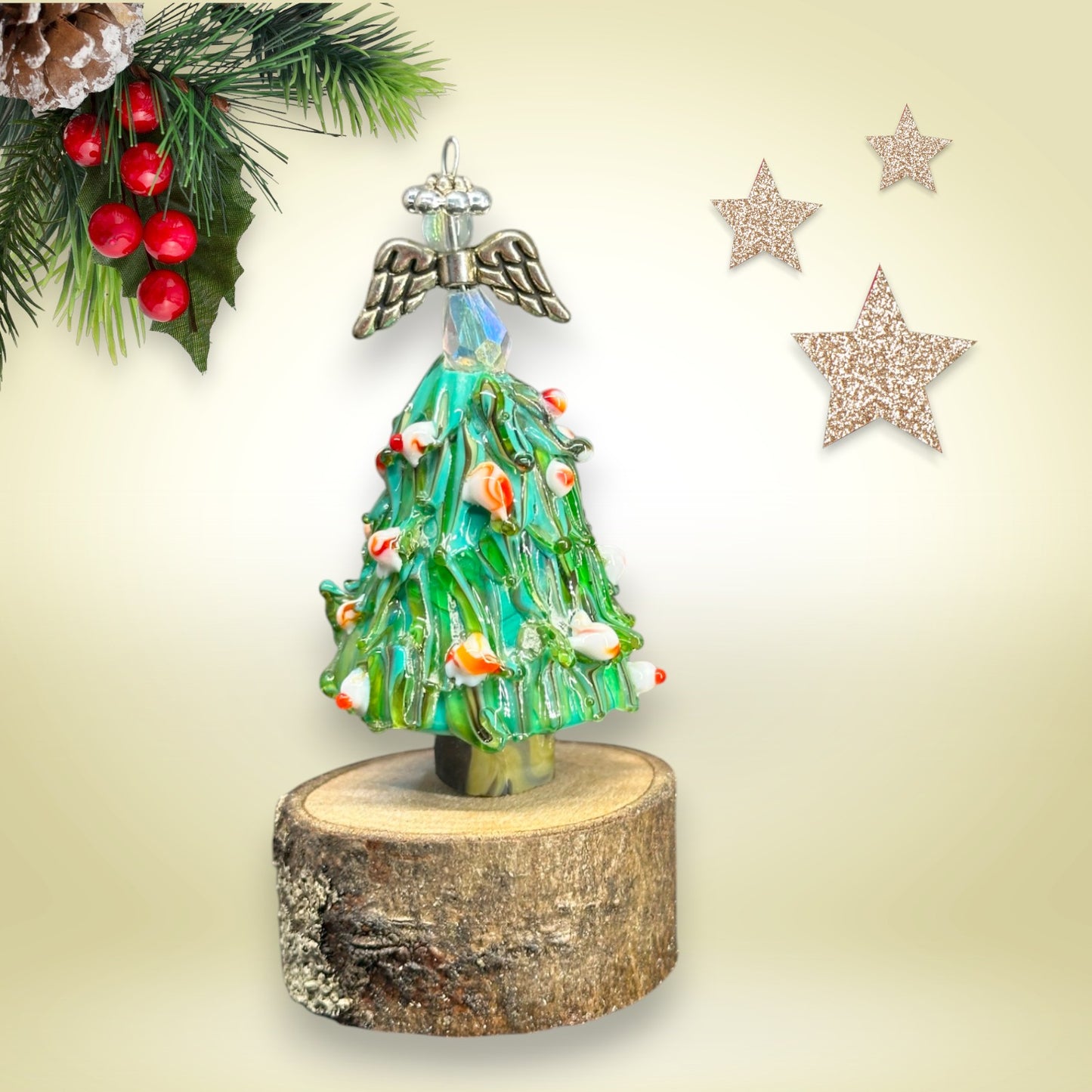 Miniature Christmas Tree with a Silver Angel - Dr. Jen Jitsu