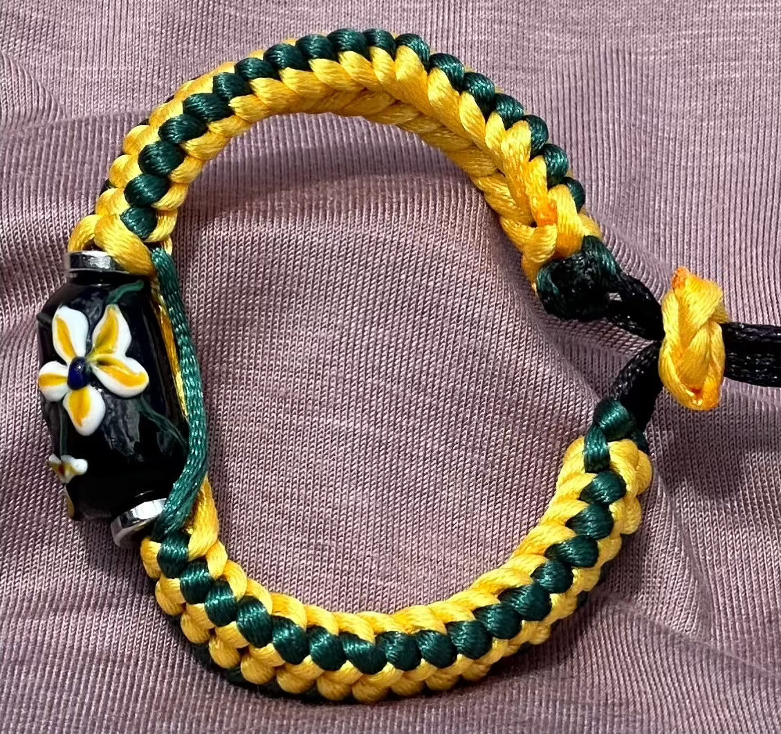 Yellow flowers on yellow & green cord - Dr. Jen Jitsu