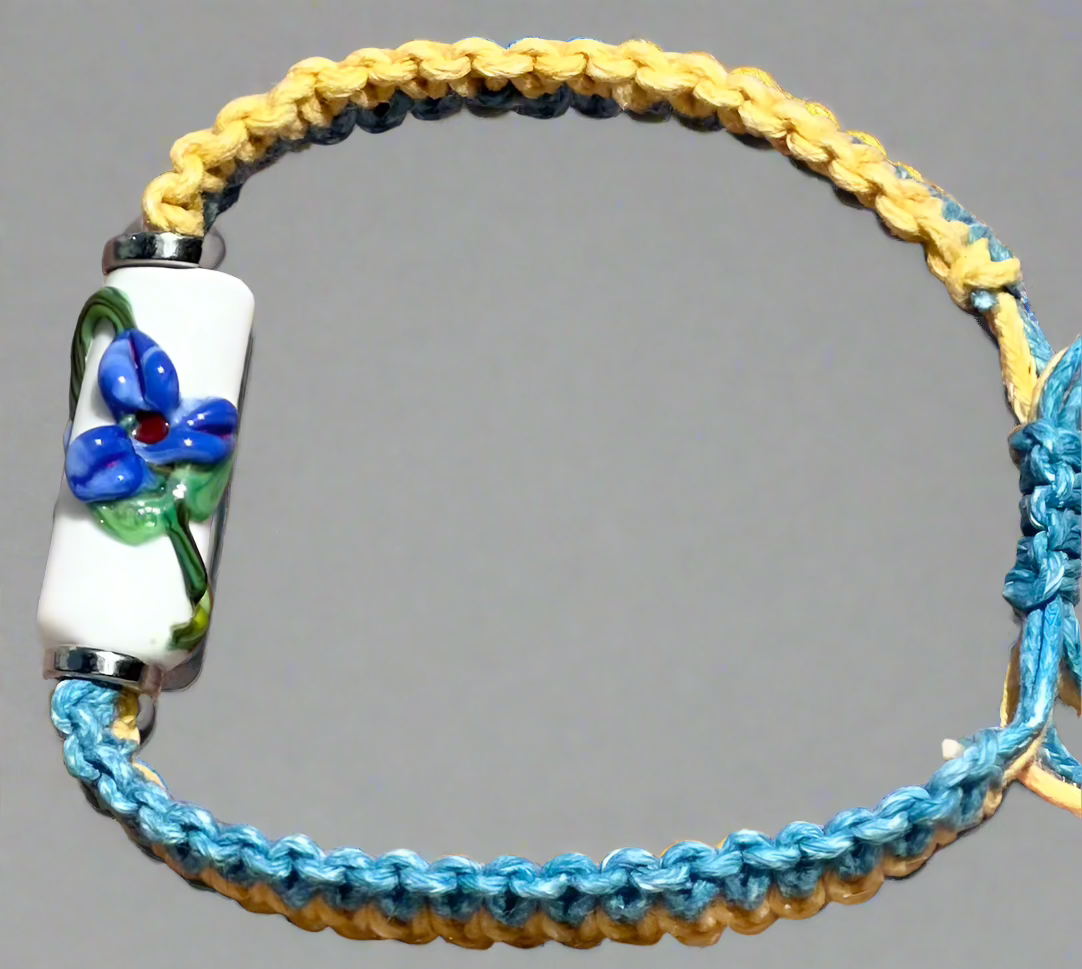 Blue flowers with a yellow & light blue cord - Dr. Jen Jitsu