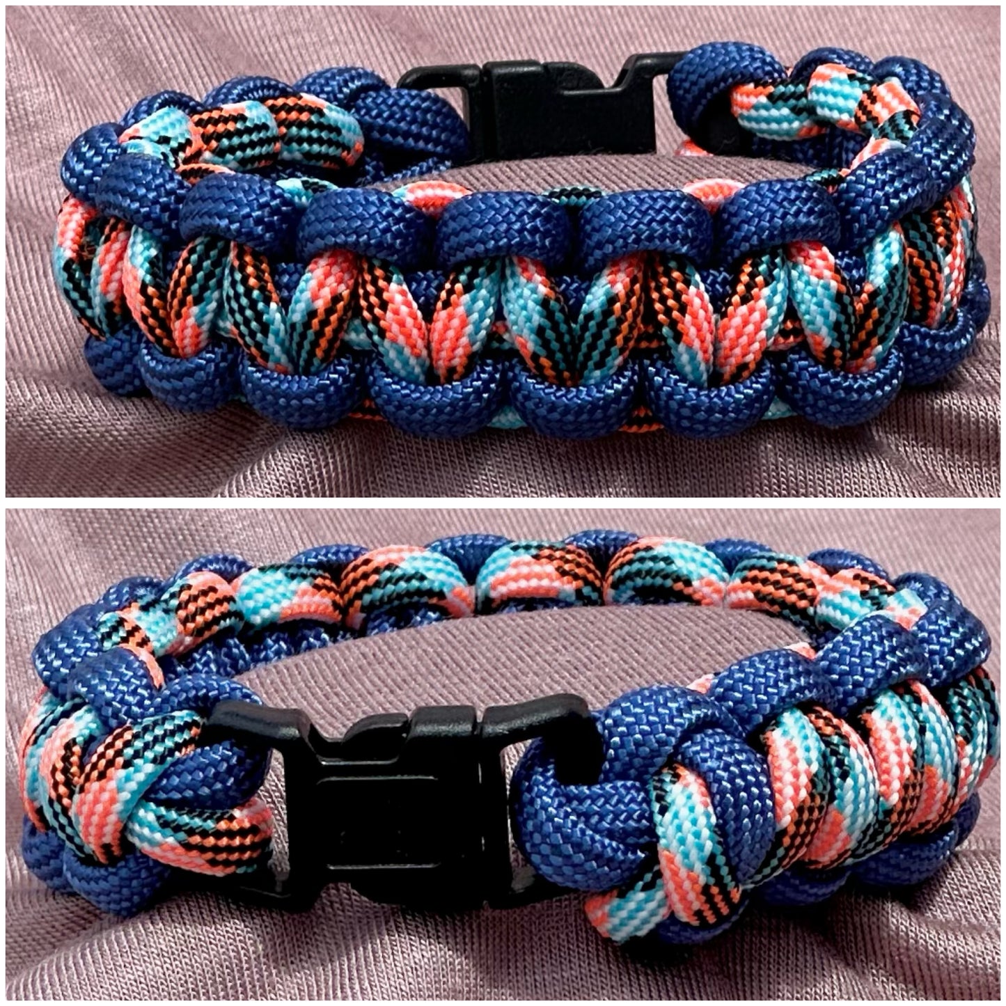 Paracord Bracelet of Orange & Blue Neon with Blue Cord - Dr. Jen Jitsu