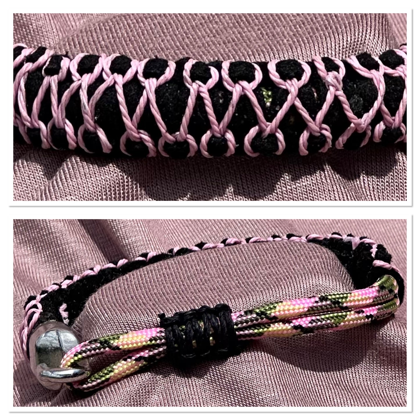 Paracord Bracelet of Suede and Pink Paracord - Dr. Jen Jitsu