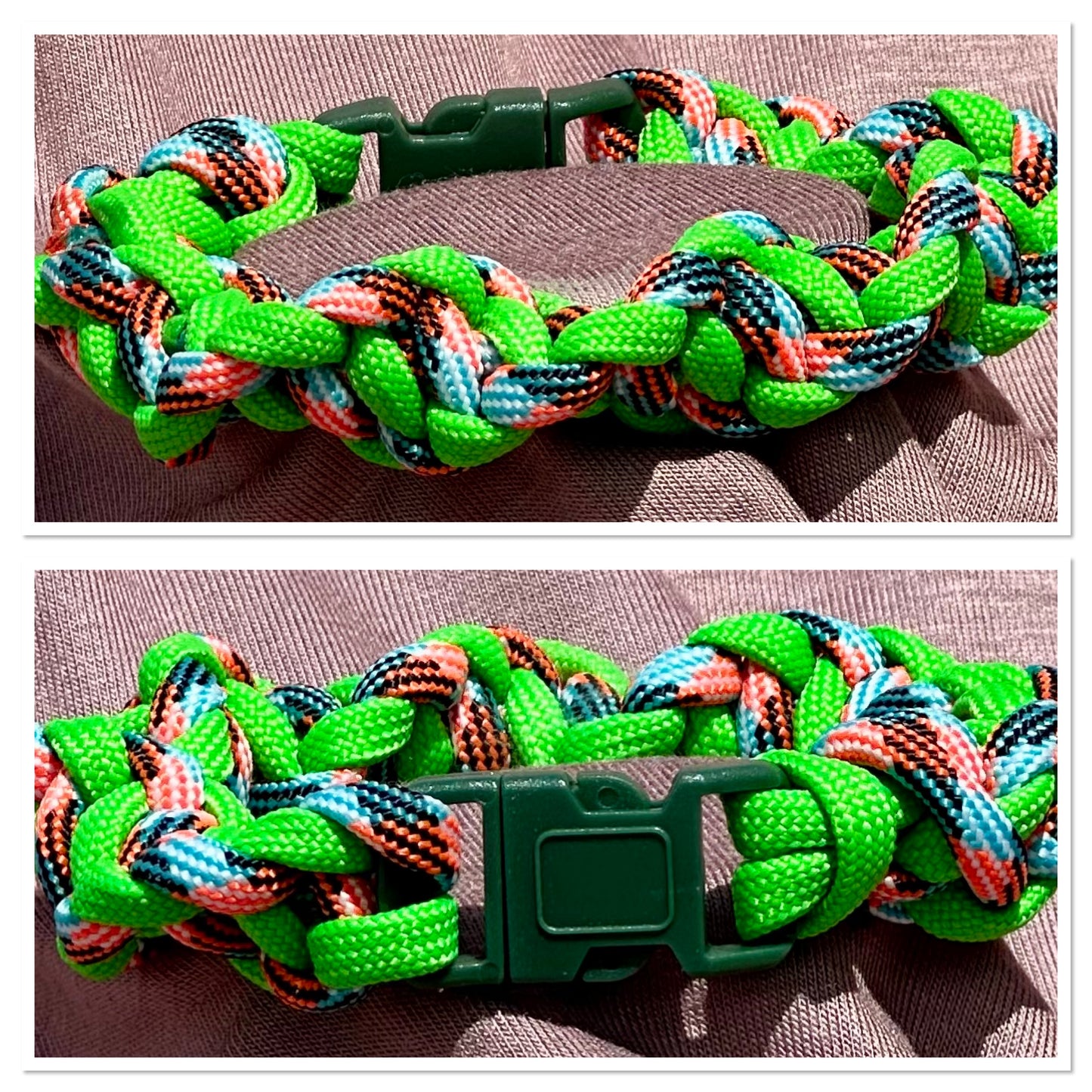 Paracord Bracelet Twisted with Neon & Green Cord - Dr. Jen Jitsu