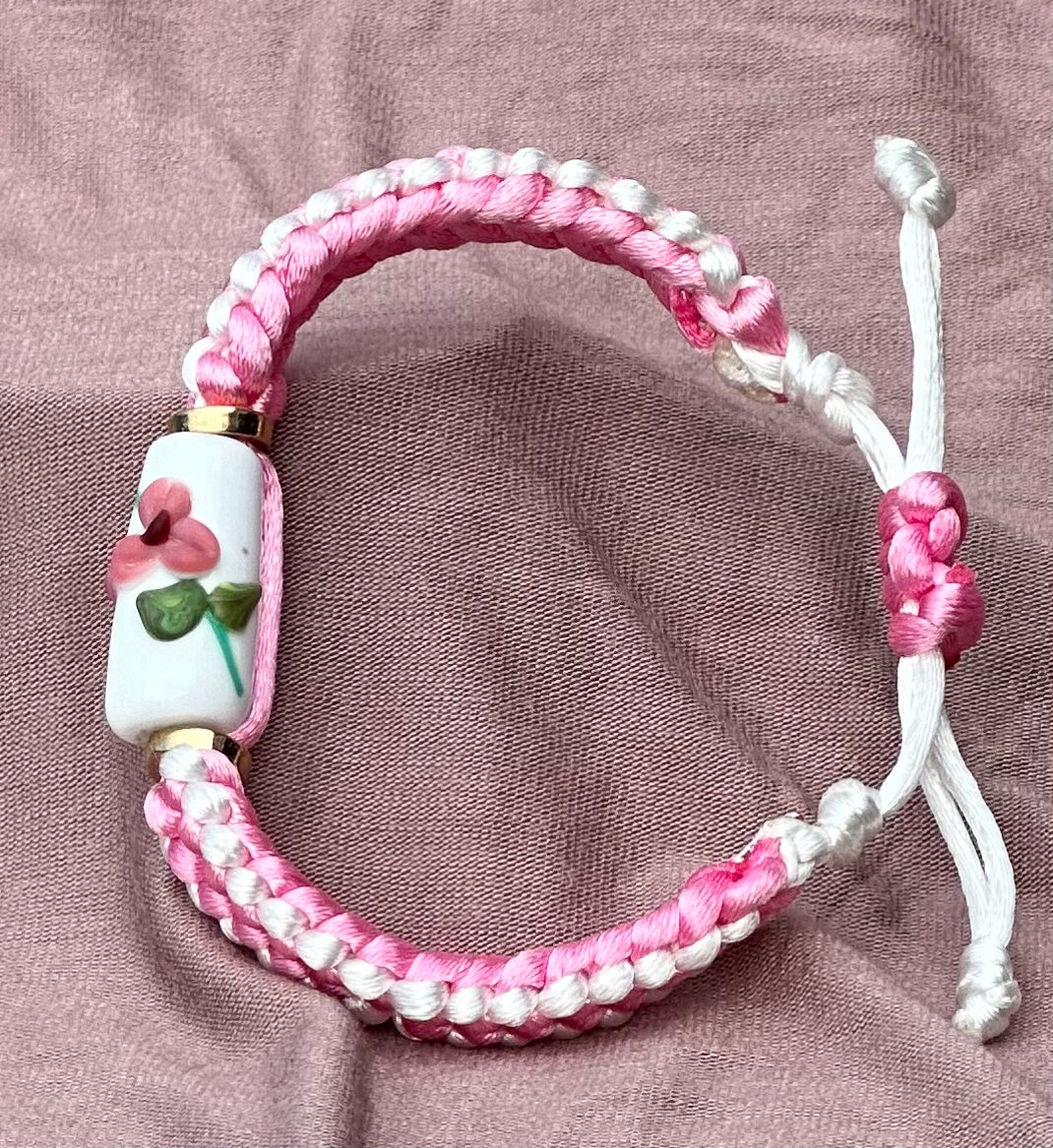 Pink flowers on pink & white cord - Dr. Jen Jitsu