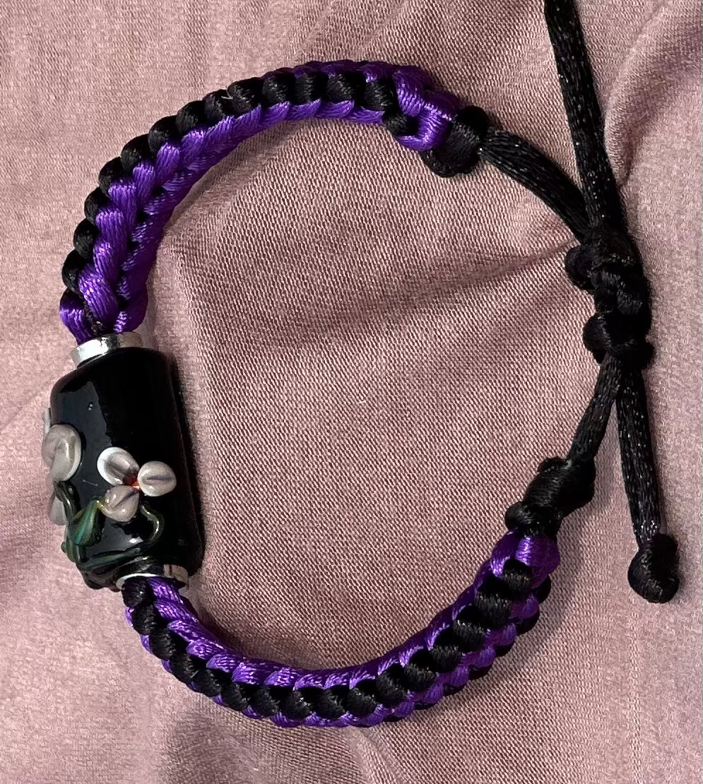 Purple flowers on purple & black cord - Dr. Jen Jitsu