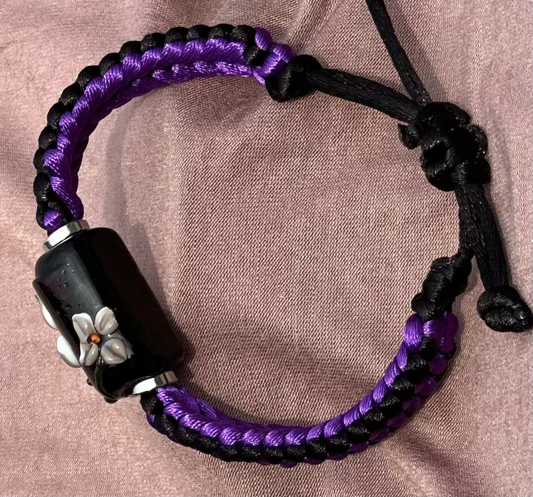 Purple flowers on purple & black cord - Dr. Jen Jitsu