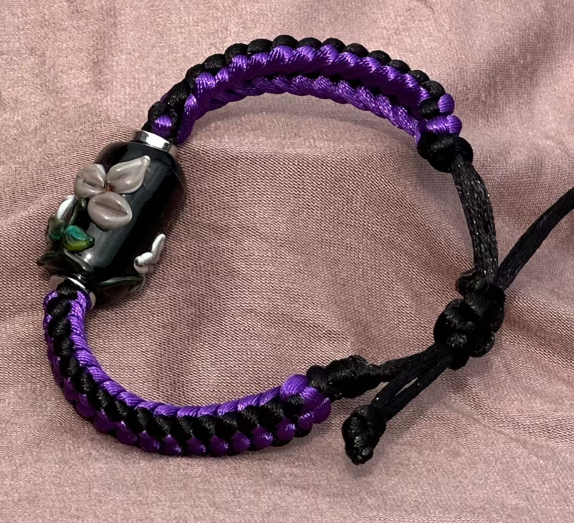 Purple flowers on purple & black cord - Dr. Jen Jitsu