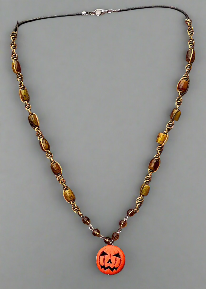 Halloween Themed Necklace with Tan Beads - Dr. Jen Jitsu