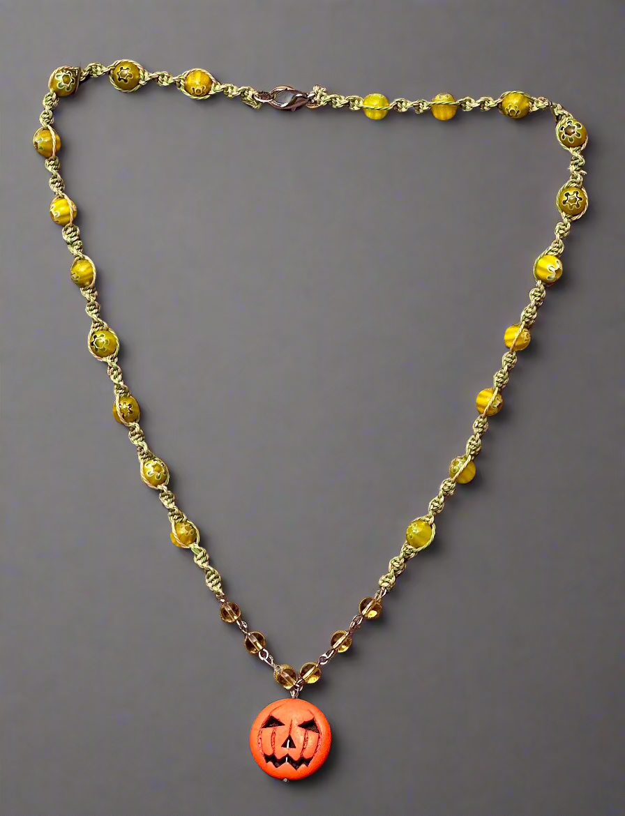 Halloween Themed Necklace with Light Green Beads - Dr. Jen Jitsu
