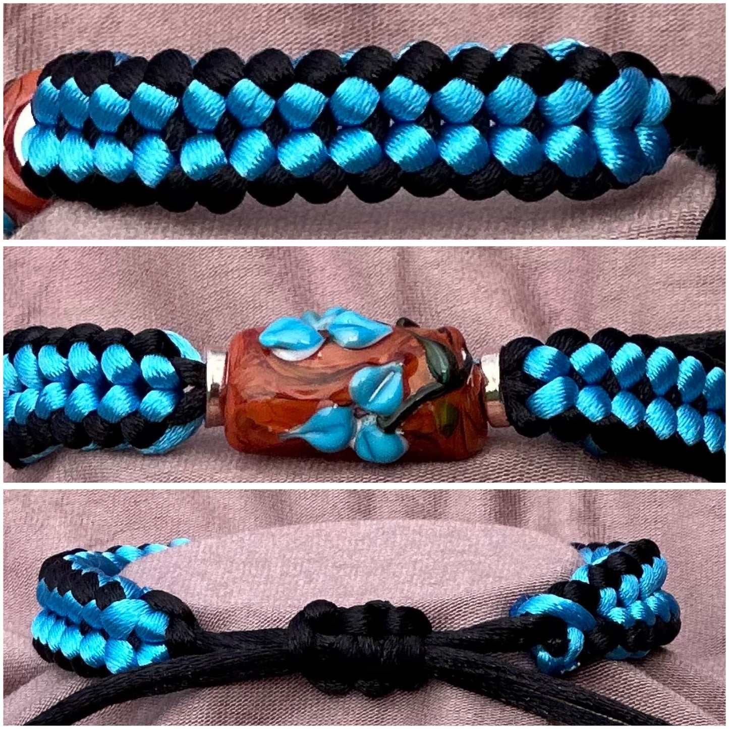 Sky blue flowers on blue & black cord - Dr. Jen Jitsu