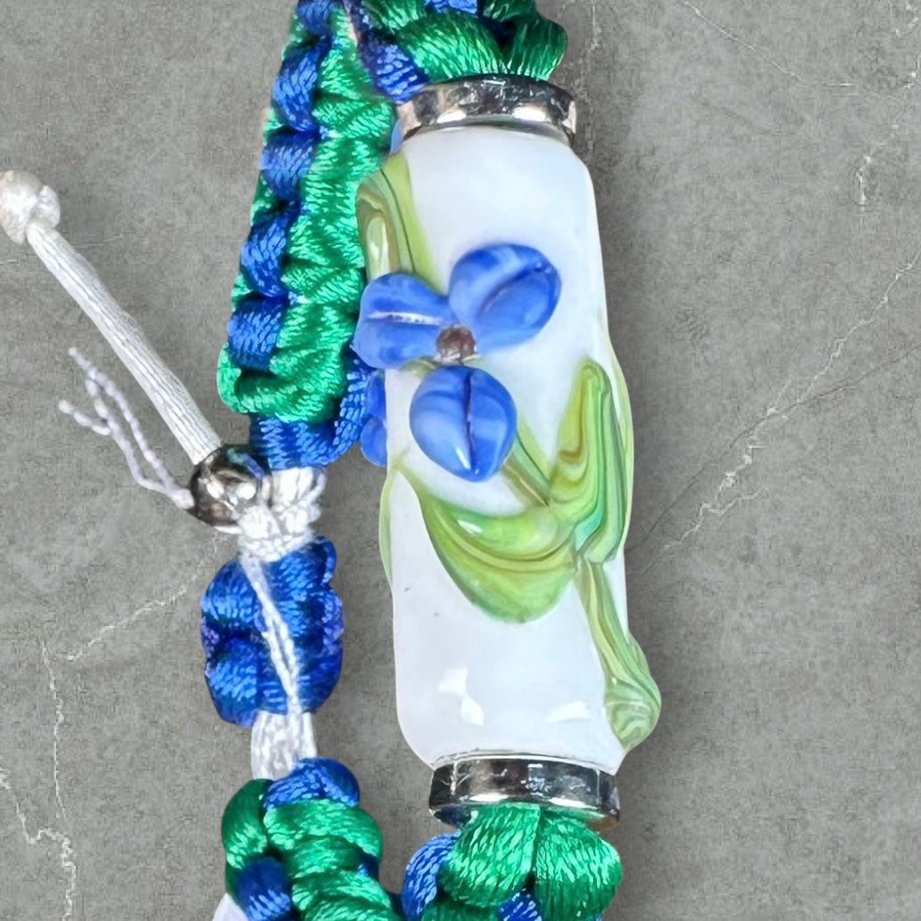 Blue flowers on blue & green