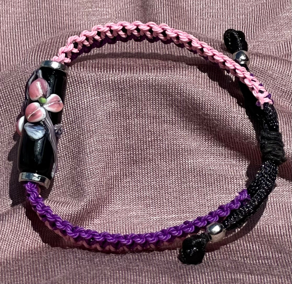 3)  Bracelets: Handmade Glass Bead on Wax Cords