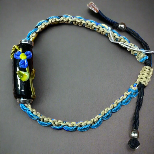 Blue flowers with a light brown & blue cord - Dr. Jen Jitsu