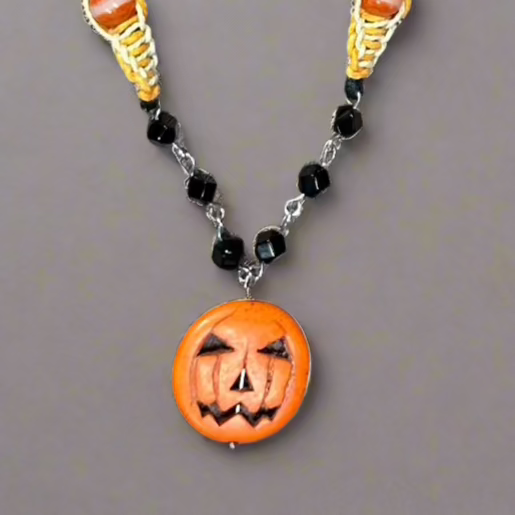 Halloween Themed Necklace with Orange & Ivory Beads