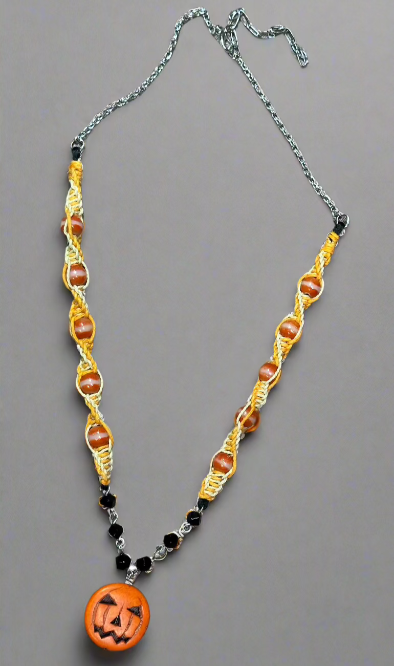 Halloween Themed Necklace with Orange & Ivory Beads