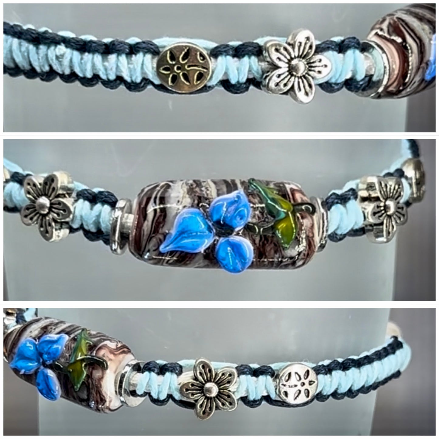 Blue flower with silver flower charms