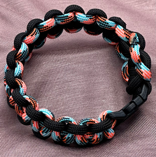 Paracord Bracelet of Orange & Blue Neon with Black Cord