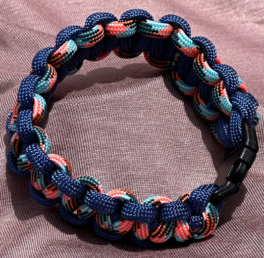 Paracord Bracelet of Orange & Blue Neon with Blue Cord