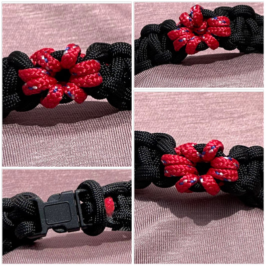 Paracord Bracelet with Red Flower Designs