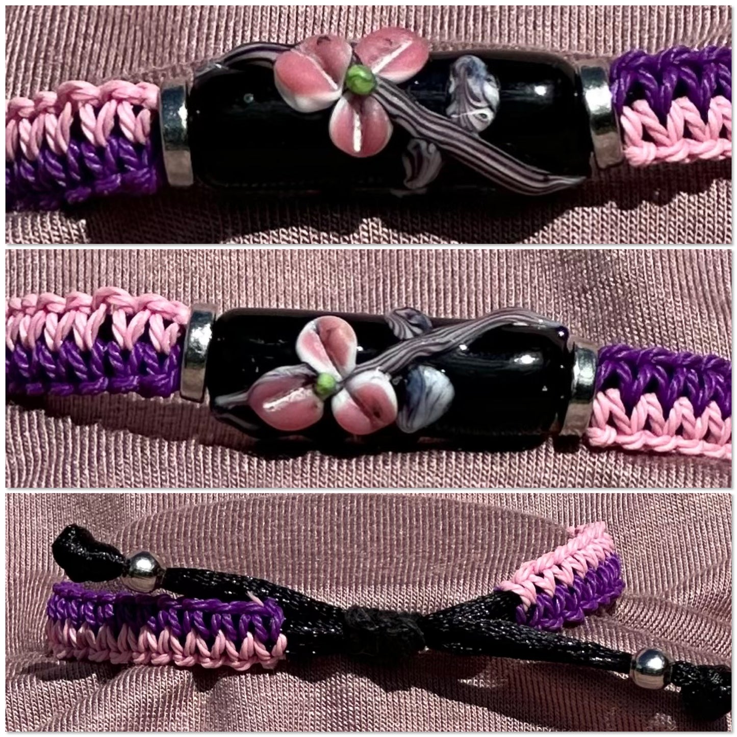 Pink flowers with pink & purple cord