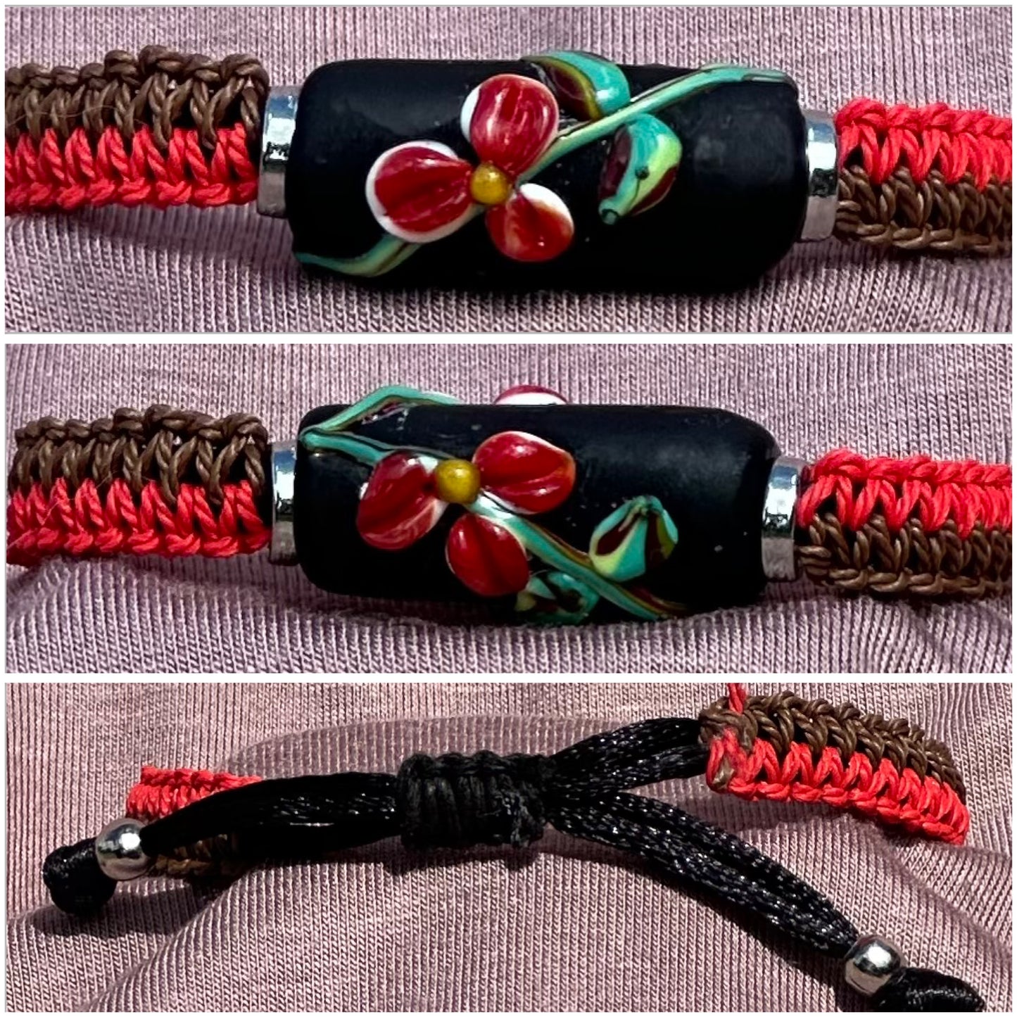 Red flowers with red & brown cord