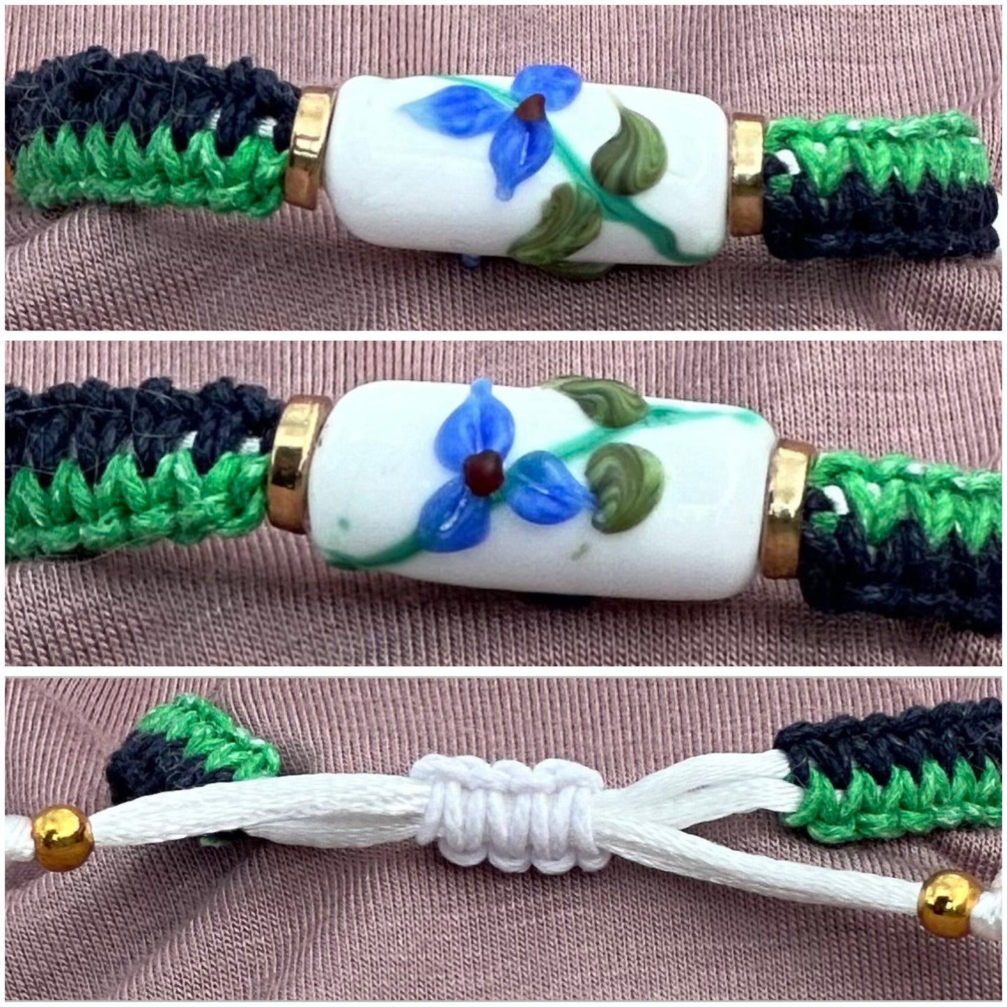 Blue flowers with a dark blue & green cord