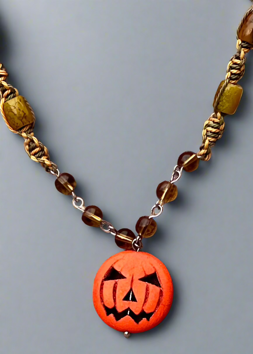 Halloween Themed Necklace with Tan Beads