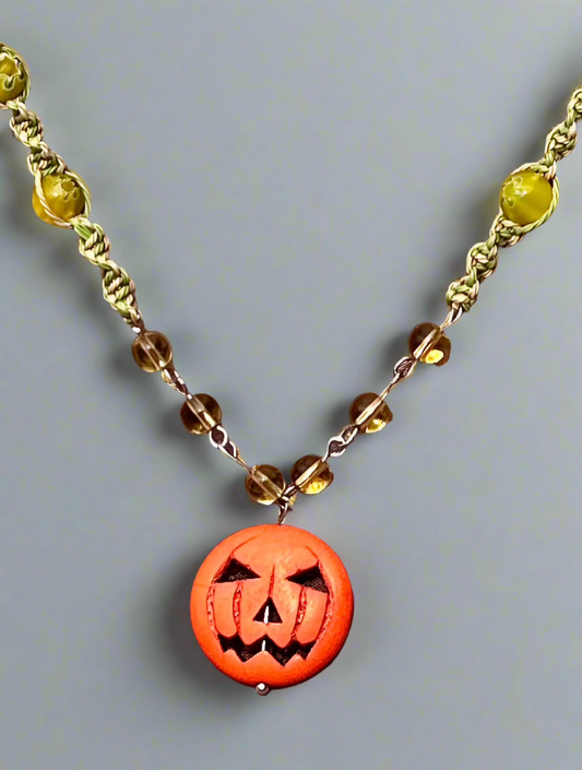 Halloween Themed Necklace with Light Green Beads