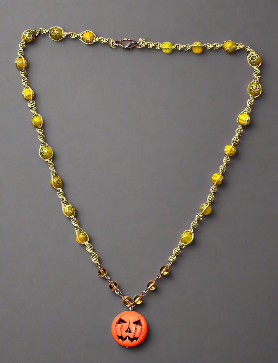 Halloween Themed Necklace with Light Green Beads