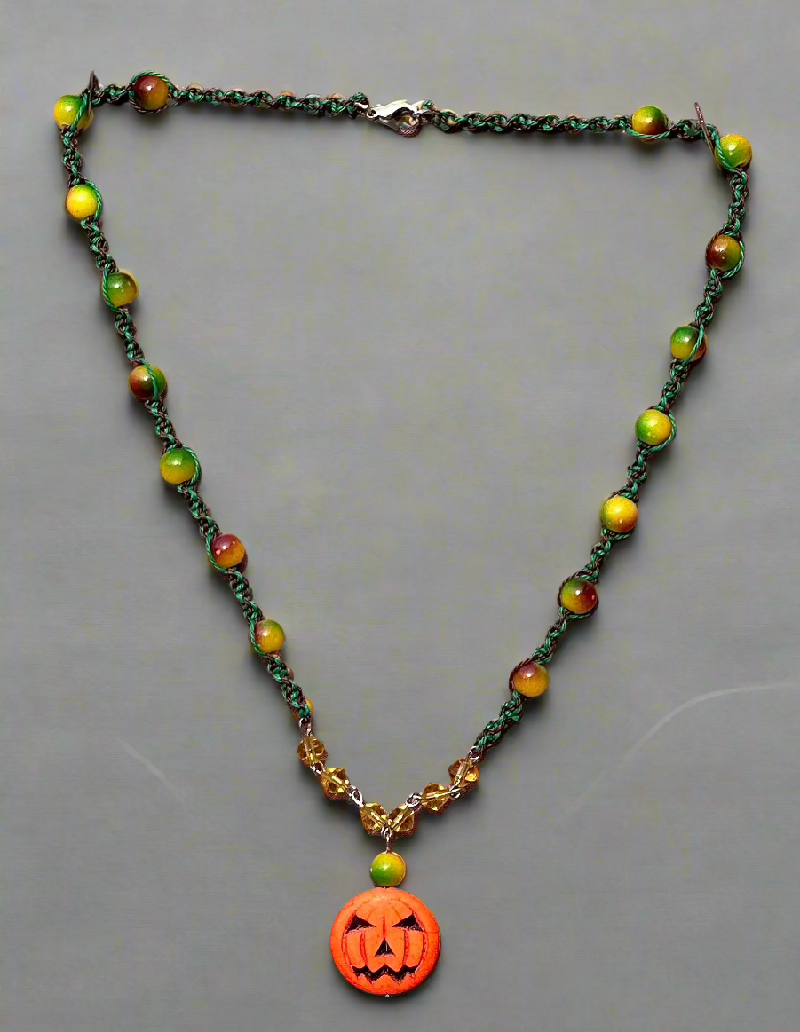 Halloween Themed Necklace with Brown & Green Beads