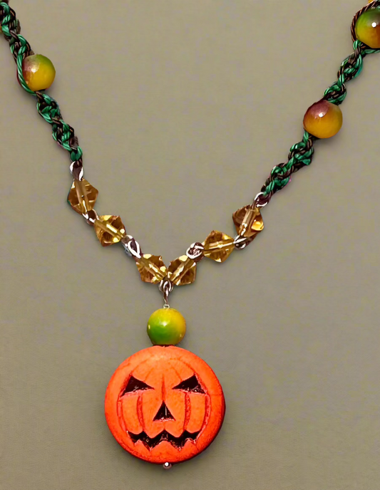 Halloween Themed Necklace with Brown & Green Beads