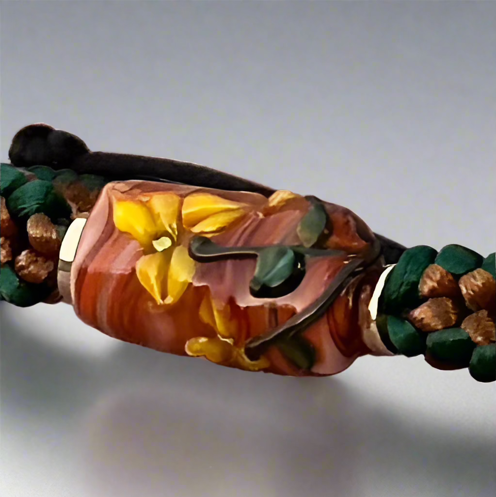 Yellow flowers on green & tan cord - Dr. Jen Jitsu
