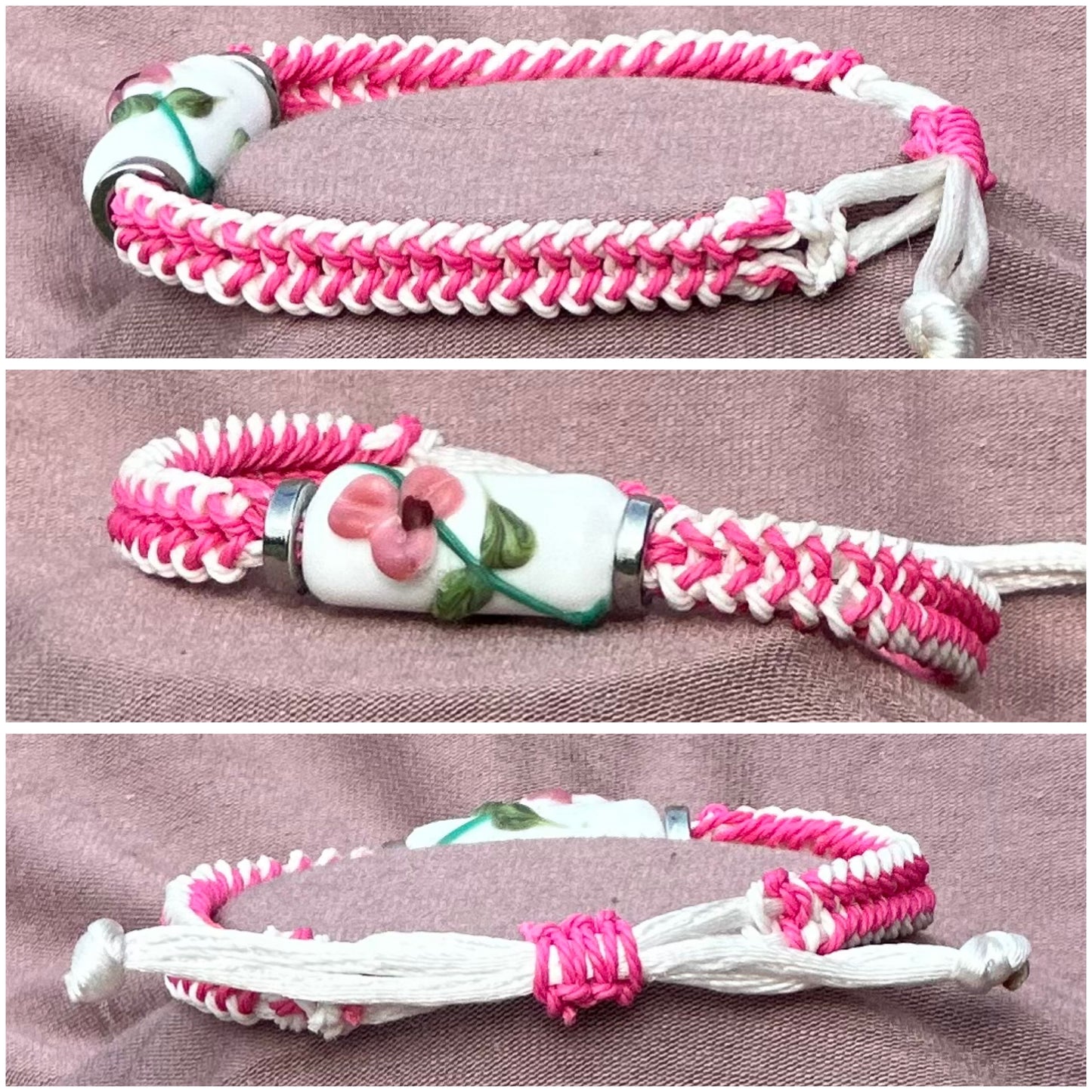 Pink flowers with a pink & white cord