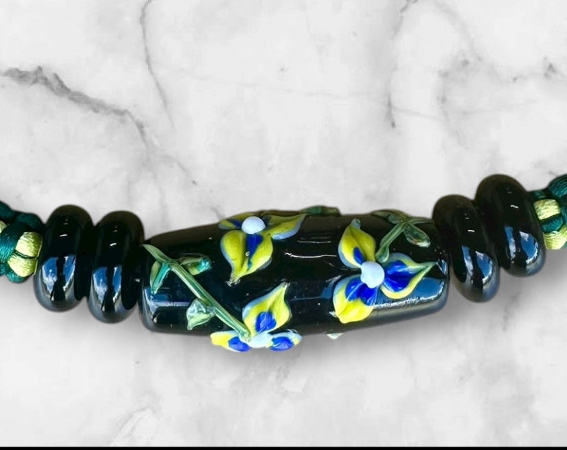 Yellow and blue flower necklace