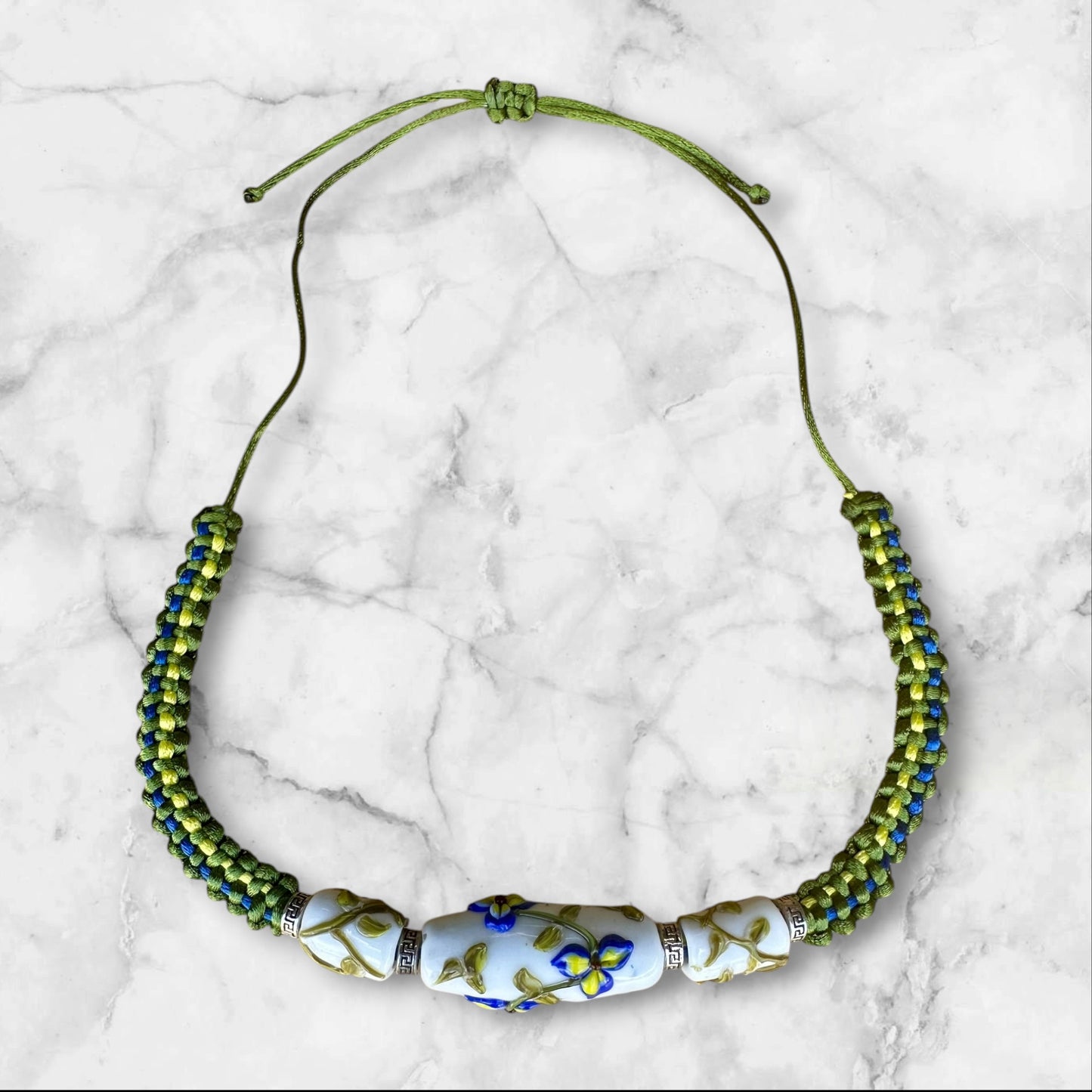 Blue and yellow flower necklace