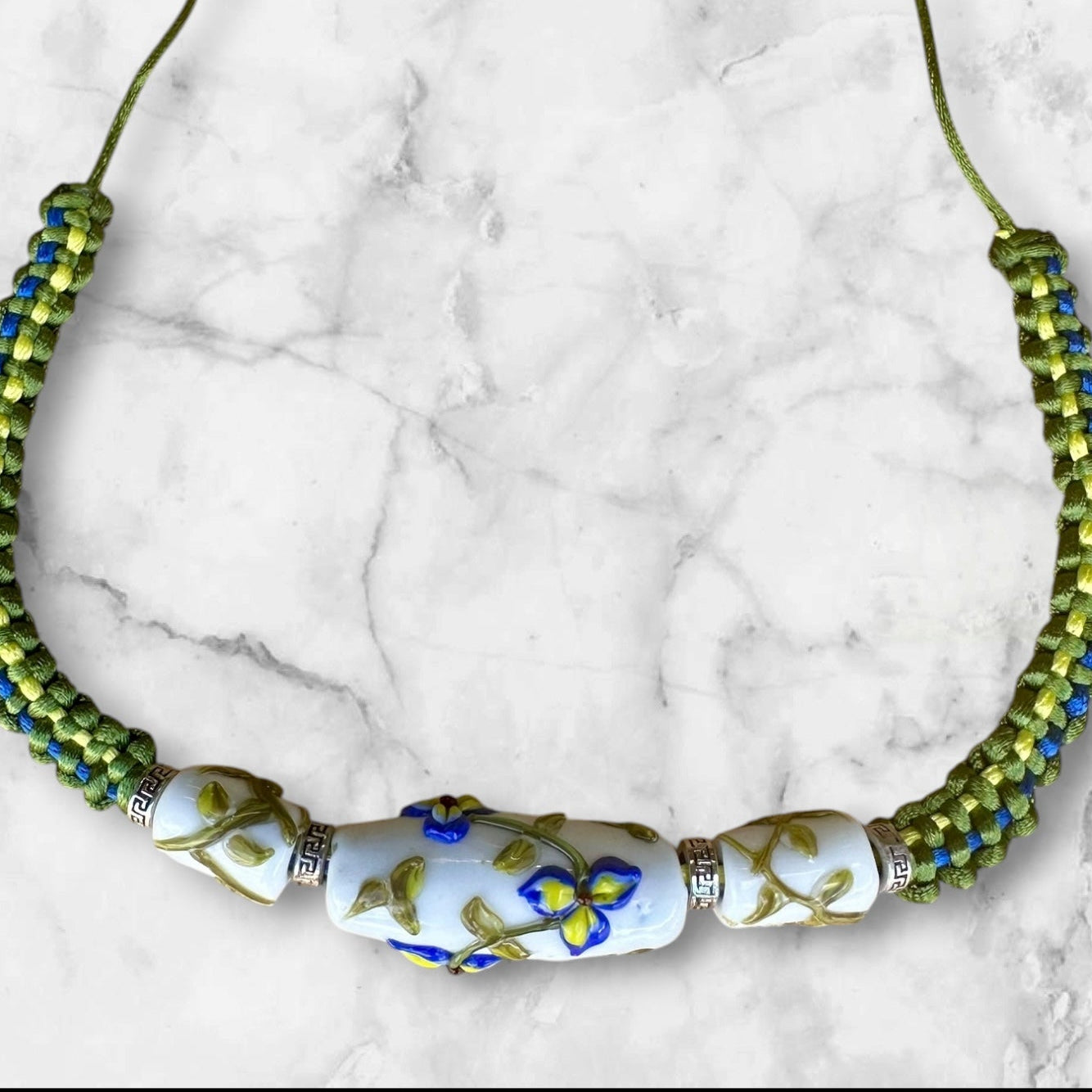 Blue and yellow flower necklace