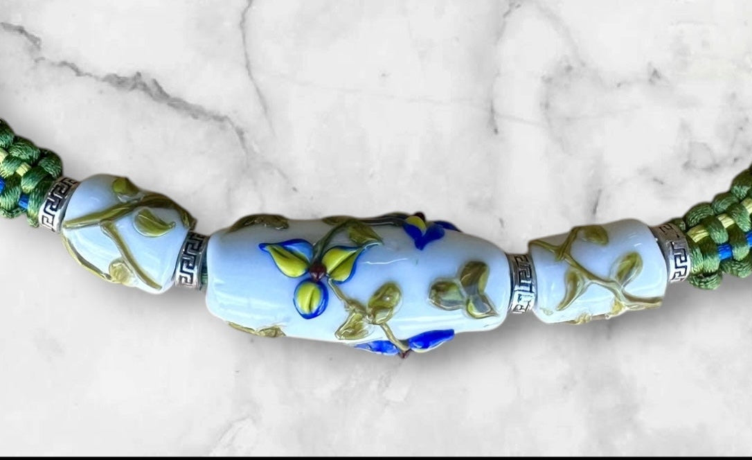 Blue and yellow flower necklace