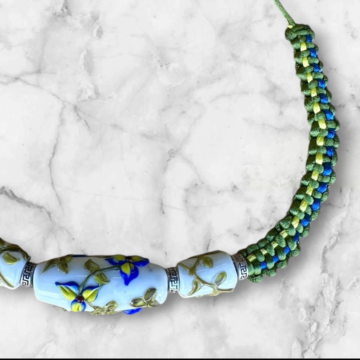 Blue and yellow flower necklace