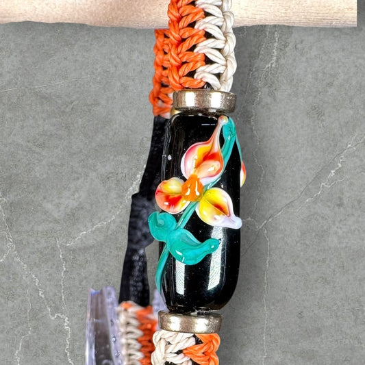 Yellow & orange flowers with a tan & orange cord