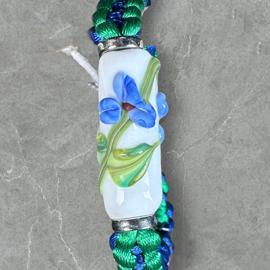 Blue flowers on blue & green