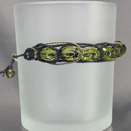 Bracelet featuring translucent beads with flecks of white